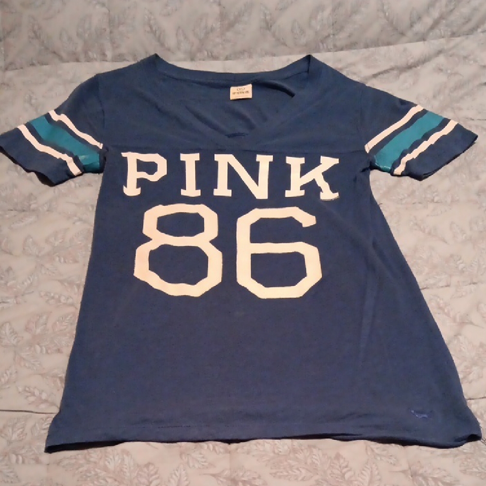 PINK Victoria's Secret Logo '86 Blue Tee Shirt Size S